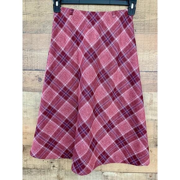 Vintage 1970s Sz Small A-line Pull On Pink Plaid Skirt Academia Preppy - Picture 3 of 6